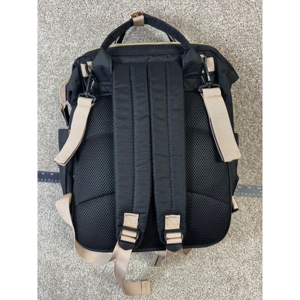 Black Quilted Diaper Bag Backpack with USB Port and Pacifier Pod